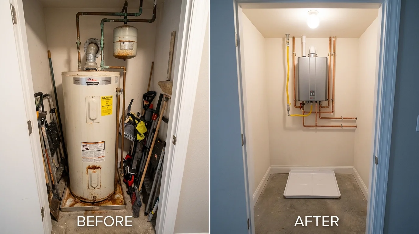 Tank water heater versus wall-mounted tankless unit comparison for Gibbstown, NJ homeowners