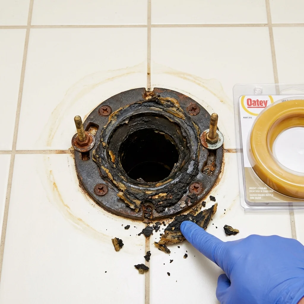 Failed wax ring showing water seepage at the base of a toilet in a Gibbstown, NJ home
