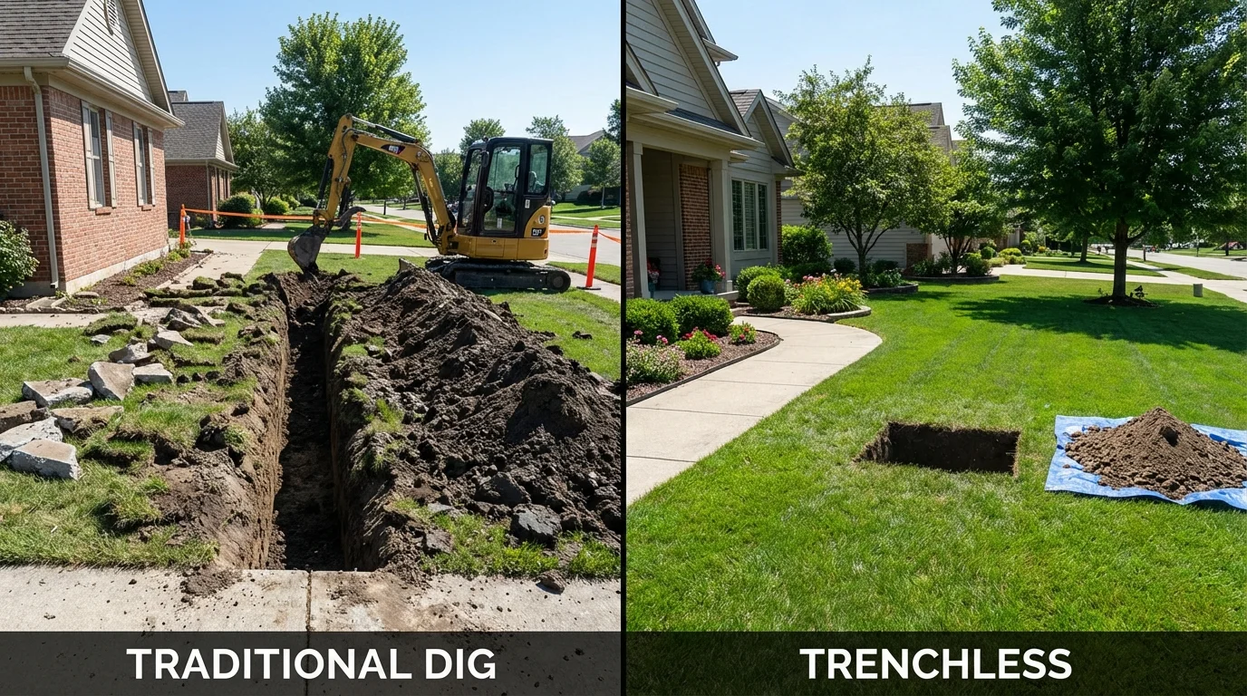 Trenchless sewer repair with minimal yard damage versus traditional excavation in Gibbstown, NJ